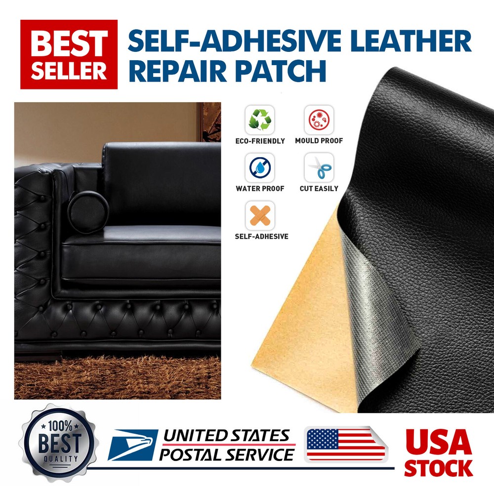 Leather Repair Kit Self-Adhesive Patch Stick on Sofa Cloth Car Seat Couch Black