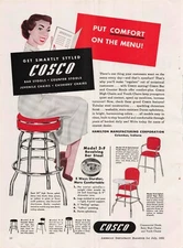 VTG 1952 Print Ad Cosco Sexy Woman Bar Stools Counter Kid chairs cashiers