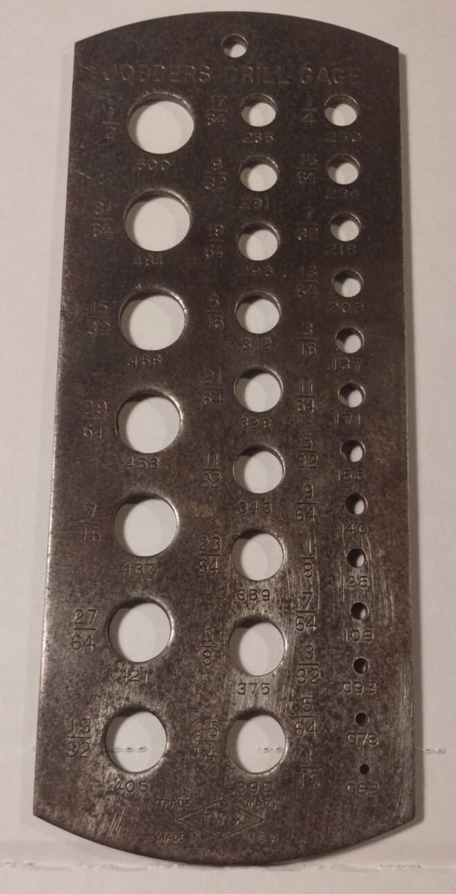 Vintage TWIX Jobbers Drill Gage Machinist Tool Steel .062" ½" Patina
