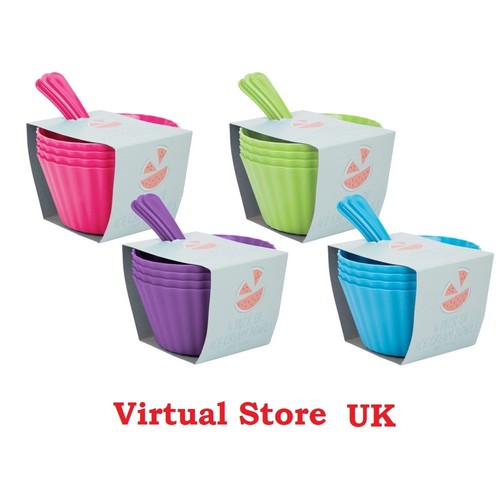 Ice Cream Dessert Bowls & Spoons Set 4 Pack Summer BBQ Party Kids Fun