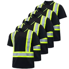 Hi-Vis Black Safety Workwear Short Sleeve Polo Shirt Two Tone Reflective Tape