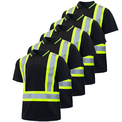 #ad Hi Vis Black Safety Workwear Short Sleeve Polo Shirt Two Tone Reflective Tape $75.99