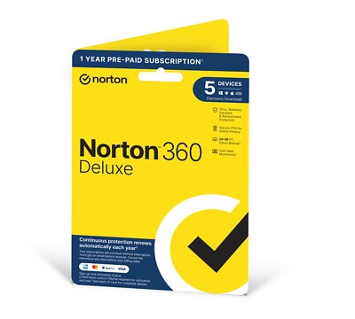 Norton 360 Deluxe Antivirus 2026 VPN 5 Geräte 1 Jahr - 5 Minuten Lieferung
