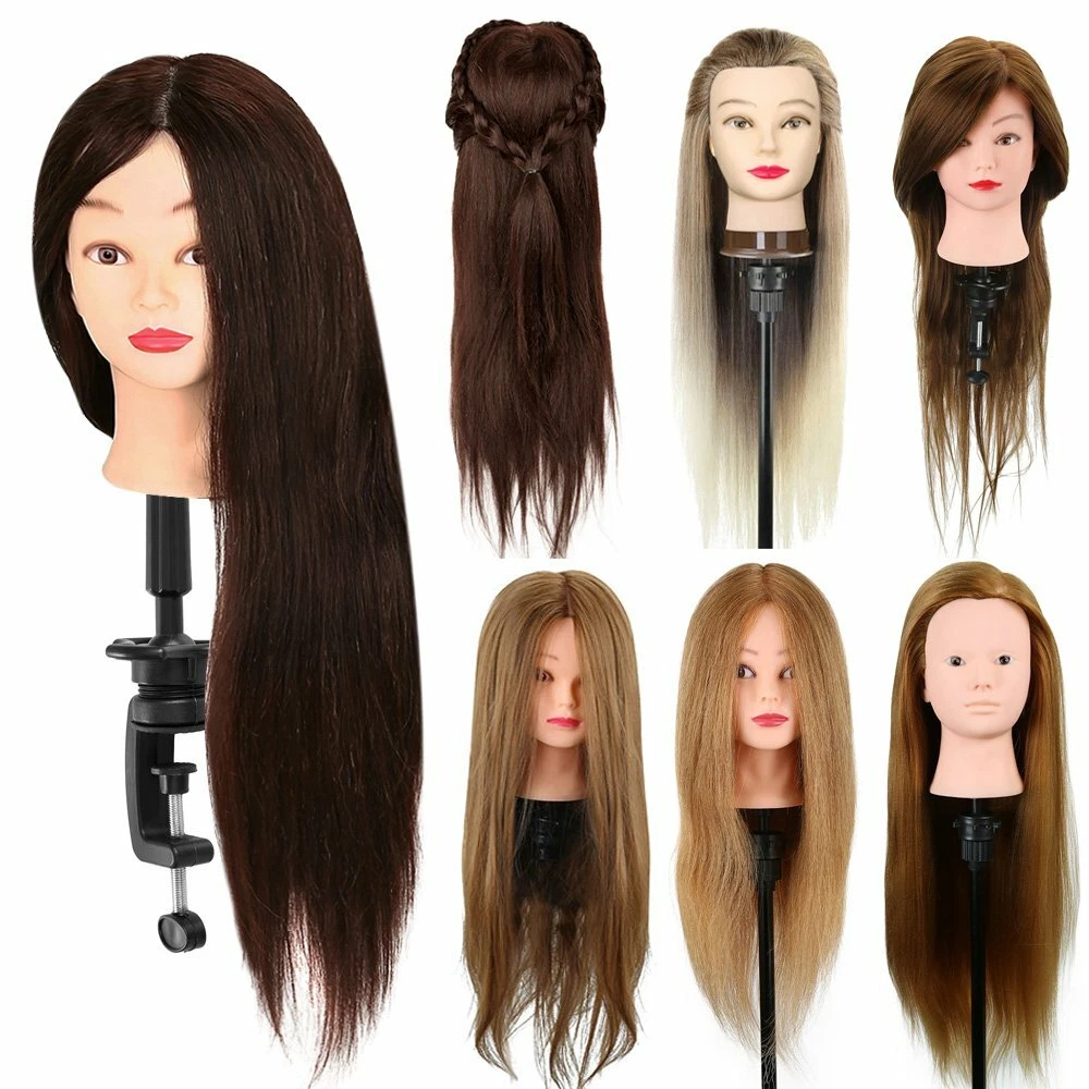 100% Salon Real Human Hair Training Head Hairdressing Practice Mannequin  Doll