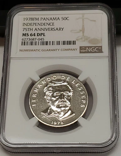 1978 PANAMA 50 CENTESIMOS INDEPENDENCE ANNIV NGC MS 64 DPL - Fernando de Lesseps