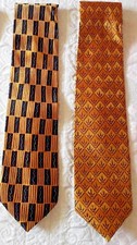 STOCK n. 2 Cravatte di pura seta Elegante Beige Nero e Giallo oro Marrone