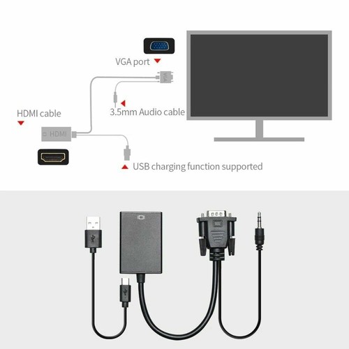 VGA To HDMI Adapter Cable Male to Female Audio Video Converter For Computer - Picture 3 of 9