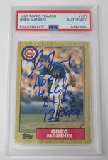 Greg Maddux BRAVES HOF Signed Auto 1987 Topps Traded Rookie Card 70T 4 insc. PSA