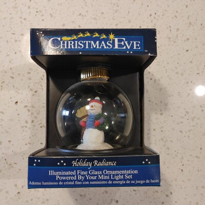Illuminated Light Up White Snowman Wreath Glass Christmas Tree Ornament Cute Fun