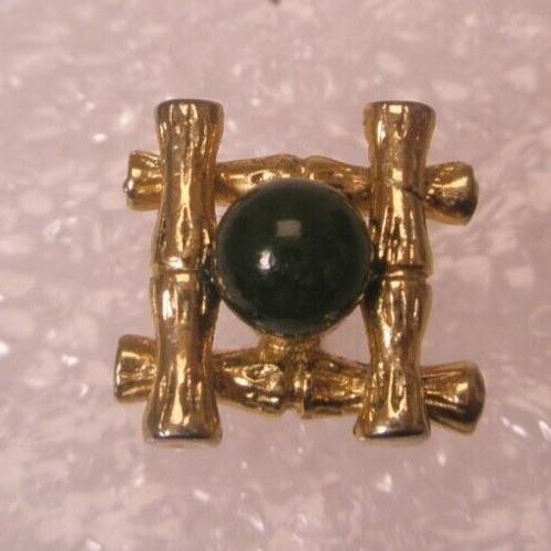 Genuine Green Jade Stone Bamboo Design Vintage TINY SMALL Tie Tack Lapel Pin x58