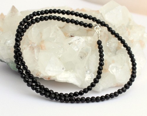 Spinell Kette Edelsteinkette Fecettierte Schwarz Kugel Collier Geschenk ca.45 cm - Bild 2 von 3