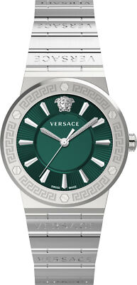 Versace VEVH00920 Greca Logo grün silber Edelstahl Armband Uhr Damen NEU
