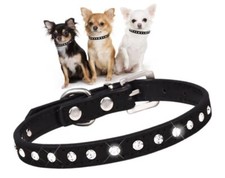 Adjustable Pet Collar Comfortable Dog Collar PU Rhinestone Black M 29 -38cm