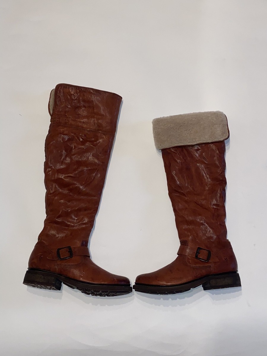 Frye Valerie Shearling Over the Knee or Fold Down Womens Size 8 B Boots Cognac