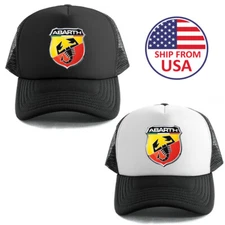 Abarth Racing Sports Car Men's Black White Trucker Hat Cap Size Adult