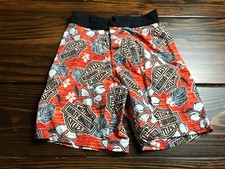 Harley-Davidson Shorts, Boys Size Small, Orange Black White, Lined, Swim Trunks