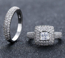 2 CT CZ Bridal Anniversary Ring Set Silver Plated Fancy Christmas Gifts Ring