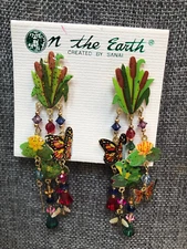 Rare, Vtg LATR "Style" Dsgn Watta/Kcfa Grn Multi-Mix "O The Pond" Clip Earrings
