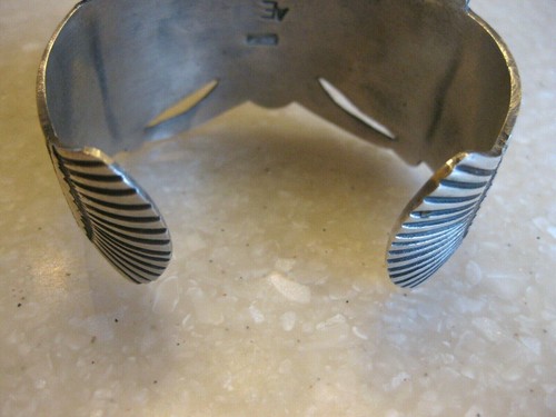 Sterling & Turquoise Cuff Bracelet / Signed by Navajo Silversmith AE / 73 grams - Picture 7 of 11