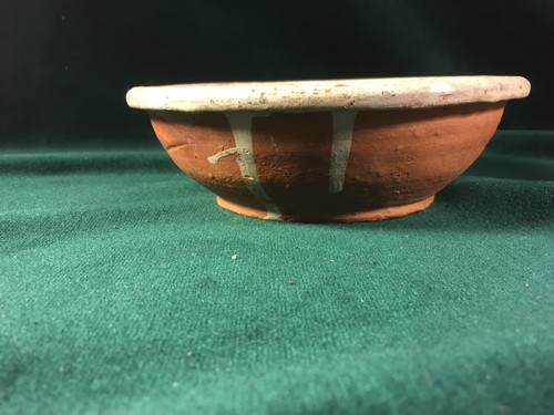 Terra Cotta Bowl with Brown, Terra Cotta and Green Floral Slip Decoration - Picture 3 of 8