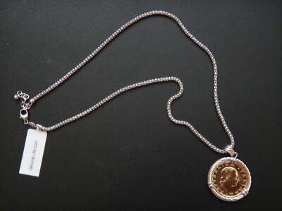Genuine 200 LIRA COIN Yellow Gold 925 Sterling Silver Necklace