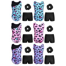 Girls Set Sleeveless Dancewear Competition Outfits Printed Leotard Workout Kids