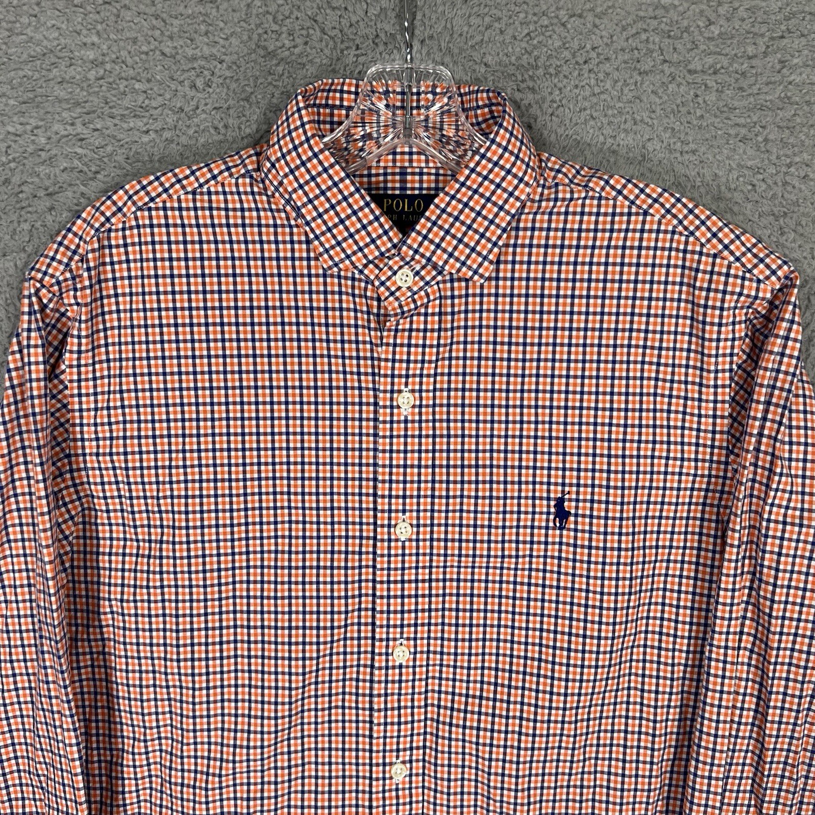 Polo Ralph Lauren camicia uomo grande arancione a quadri bottoni casual pony preppy
