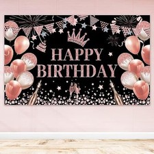 Happy Birthday Backdrop Women Rose Gold Birthday Background Decorations 5.9 X...