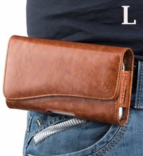 for iPhone 12 6.1" - BROWN Glossy Leather Pouch Holder Belt Clip Holster Case