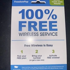 Freedom Pop Bring Your Own Phone SIM Kit Free Wi-Fi Calling 100 Mb Call iPhone