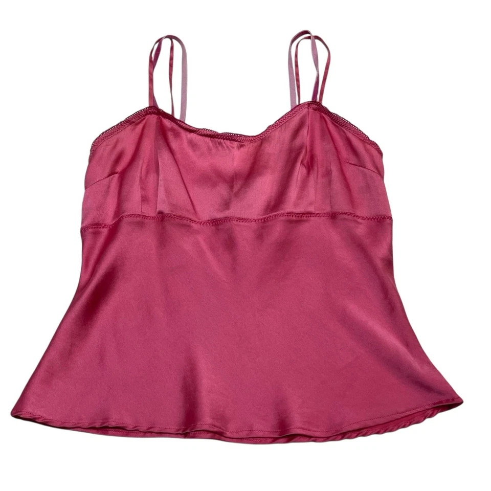 Camiseta sin mangas vintage Y2K Wet Seal para mujer XS rosa seda babydoll recortada doble correa Foto 2 de 4