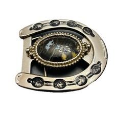 Horse Shoe Belt Buckle Chrome  Natural Stone Western Cowboy Unique Vintage