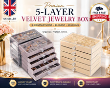 5 Layer Velvet Jewellery Box 3 Compartment Storage Case Rings Earrings UK