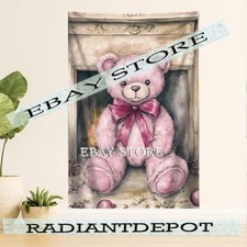 Pink Teddy tapestry sweet cozy nursery Christmas art 59X82 in