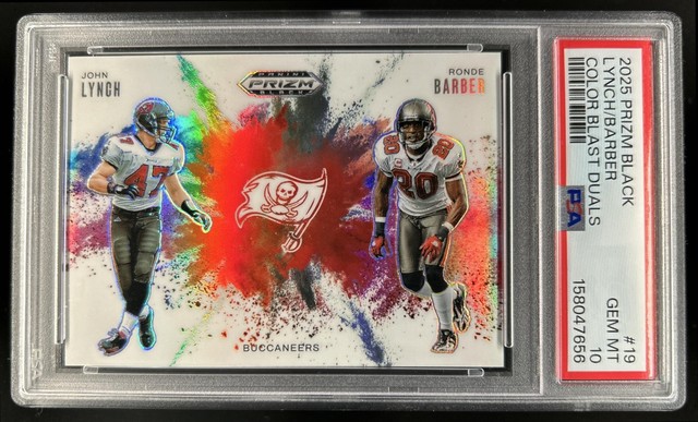2025 Panini Prizm Black John Lynch Ronde Barber Dual Color Blast SSP #19 PSA 10