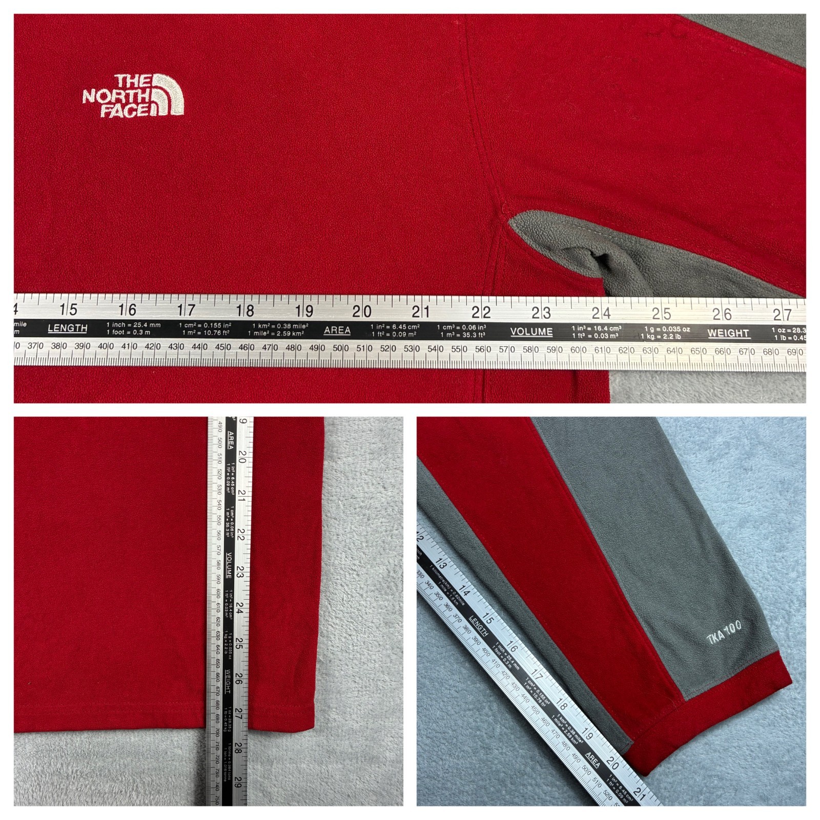 Vintage North Face 2000's Red Grey TKA100 Fleece XL 1/4 Quarter Zip Jumper image 6