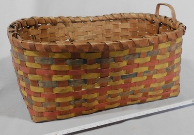 Antique Native American basket Penobscot decorated 19th c polychrome decorated