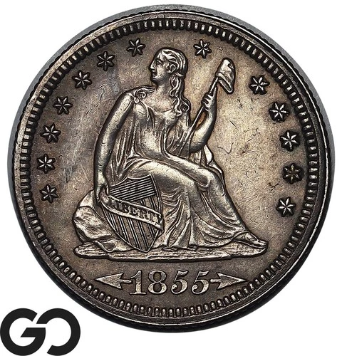 1855 Seated Liberty Quarter w/ Arrows, Choice AU+