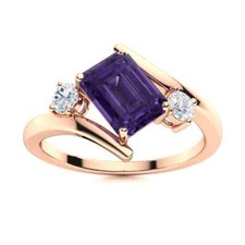 925 Silver Amethyst Stone Statement Unique Three-Stone Promise Ring Jewelry