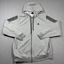 Adidas Hoodie Full Zip Fleece Sweatshirt 3-Stripes Logo Gray Men's Size Large