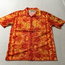 Vintage Plastix Idol FIRE ORANGE PRINT DISCO Mens M Button-up Shirt USA Made