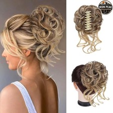 Messy Bun Hair Piece Light Brown Mix Natural Blonde Claw Clip Ponytail Extension