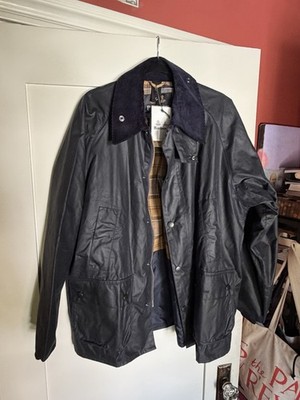 NEW Barbour Bedale 44 Navy Blue Waxed Cotton Jacket Made in England MSRP $415.00