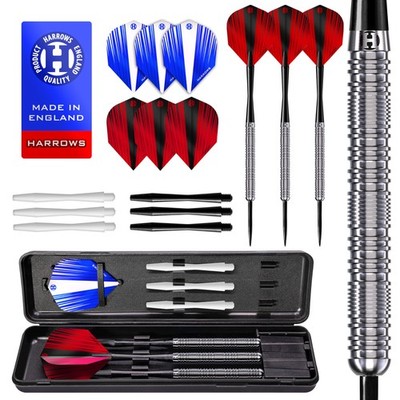 Harrows Darts - Caliber 90% Tungsten Steel Tip Darts, 16 Stück Dart 28G, Silber 