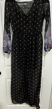 Venus Dress Womens Sz Small Black Maxi Button Up Sheer Cover Up Paisley Sleeve