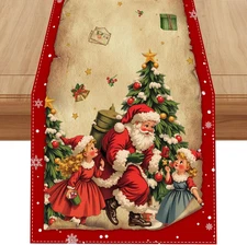 Vintage Christmas Table Runner 72 Santa Polyester Home Kitchen Dining Decor