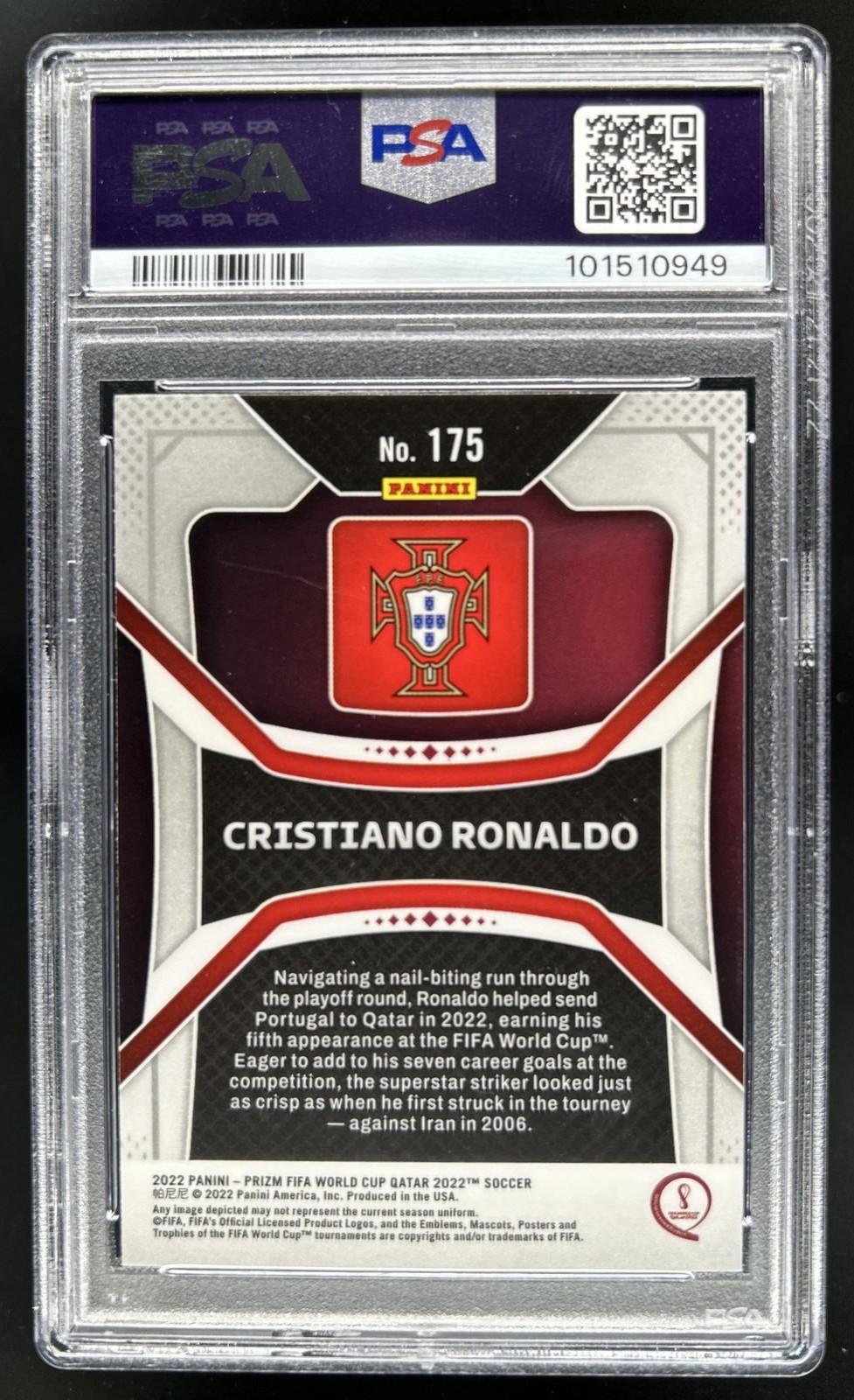 2022-23 Panini Prizm World Cup Cristiano Ronaldo #175 Portugal PSA 8 view 2
