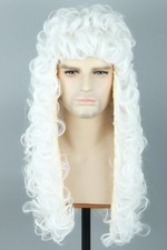 Colonial Judge Wig for Men White Long Curly Wavy Historical Lawyer Costume Wi...