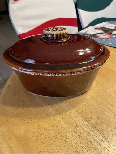 Hull Pottery Brown Drip Glaze Lidded Casserole Dish 9.5" Ovenproof USA Vintage