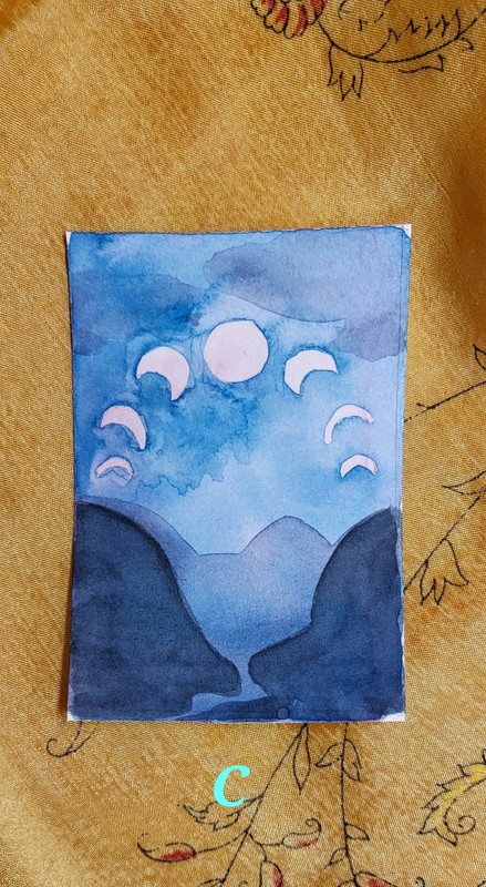 Set of 9 Moon Clouds Stars Night Sky Paintings on Paper Unframed ACEO 2.5 X 3.5